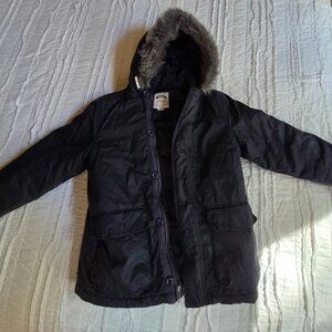 Gymboree size medium 7/8 boys winter coat faux fur hood